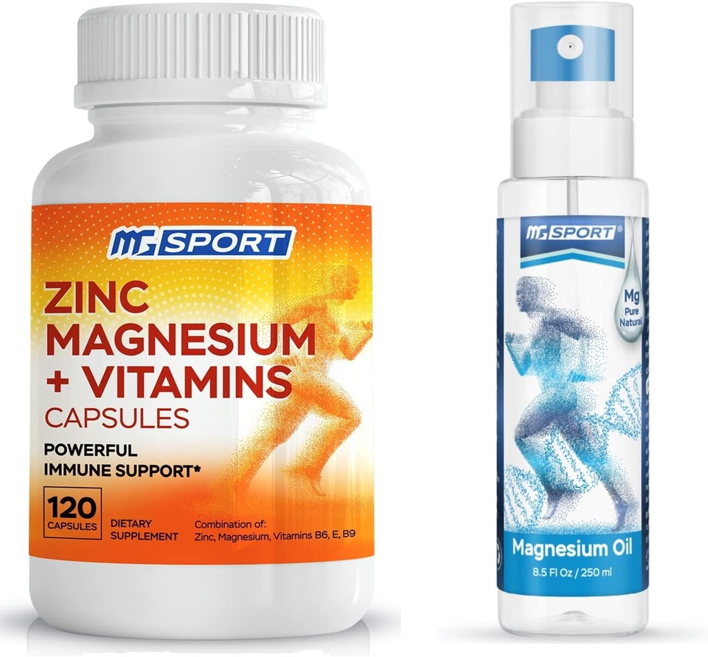 Supplément de zinc et de magnésium à haute absorption et pulvérisation d'huile de magnésium - pour les crampes de jambes et la récupération musculaire