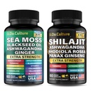 Shilajit und Sea Moss Combo - Sea Moss und Shilajit Bundle mit Ashwagandha, Black Seed, Turmeric, Bladderwrack, Burdock, Black Pepper mit Vitaminen und Antioxidants - 120 Veggie Capsules