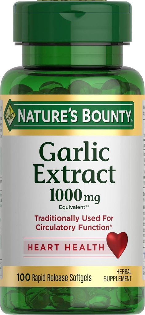 Nature’s Bounty Knoblauch Extrakt, Kräuterergänzung, Unterstützt Circulatory Function, 1000mg, 100 Rapid Release Softgels