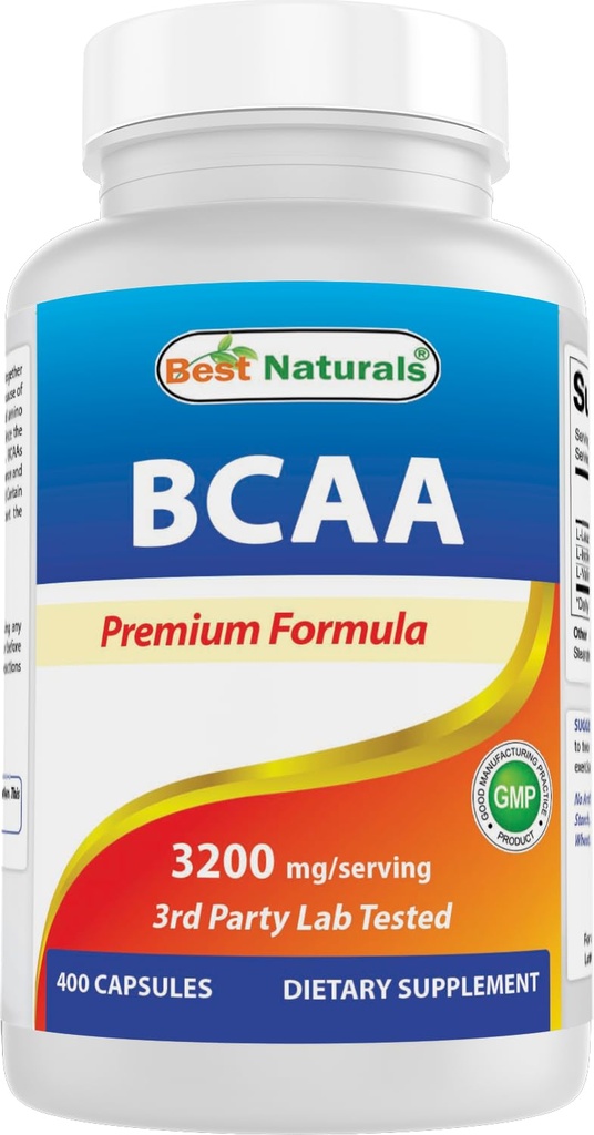 Best Naturals BCAA Branch Chain Amino Acid, 3200mg pro Servierung, 400 Kapseln - Pharmazeutischer Grad - 100% reine Instantized Formel | Pre/Post Workout Bodybuilding Supplement | Boost Muskelwachstum