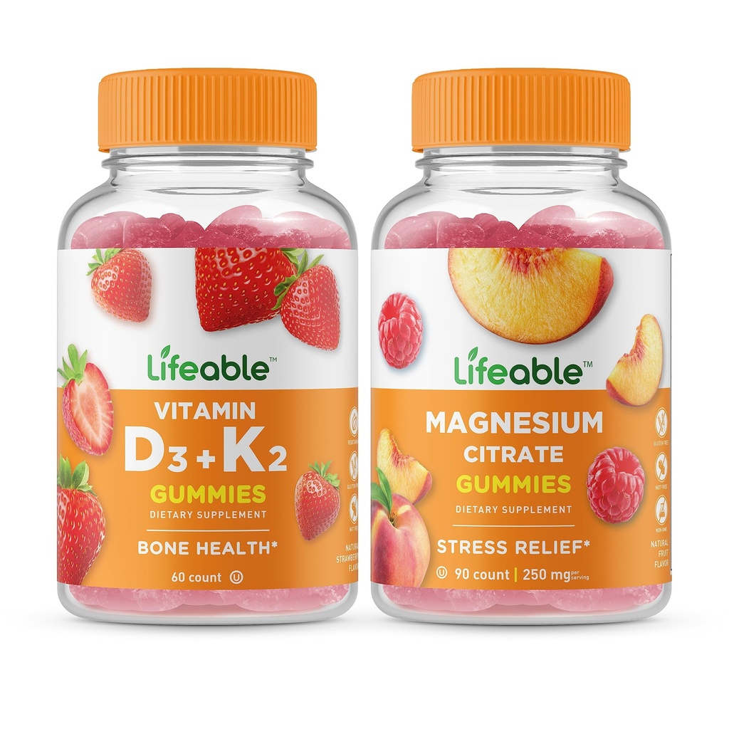 Lebensfähiges Vitamin D3 + Vitamin K2 + Magnesium 85mg, Gummis Bundle - Große Verkostung, Vitaminergänzung, Glutenfrei, GVOfrei, Kaugummi