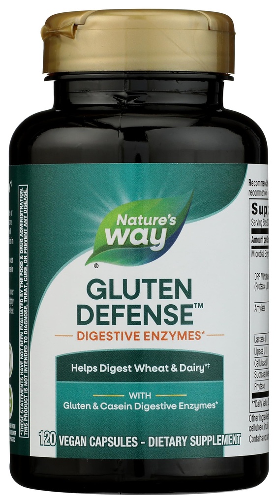 Nature's Way Gluten Defense Verdauungsenzyme*, hilft Digest Wheat & Dairy(1), Gluten & Casein Verdauungsenzyme*, 120 Vegan Kapseln (Packaging May Vary)