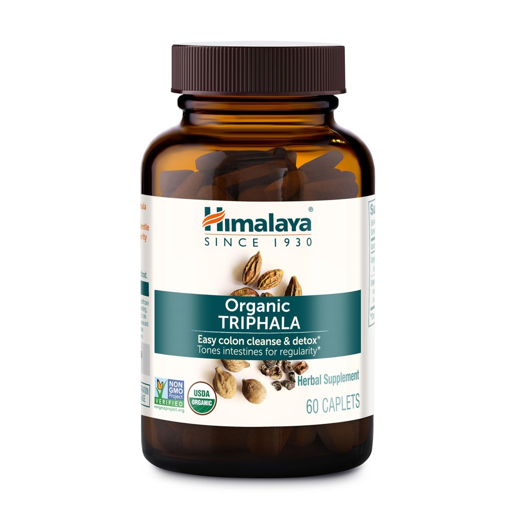 Himalaya Organic Triphala, 2 Monate Versorgung, für Colon Cleanse, Detox & Okzifische Verstopfung, USDA Certified Organic, Non-GMO, Glutenfrei, Extrakt & Pulver Kräuterergänzung, 688 mg, 60 Caplets
