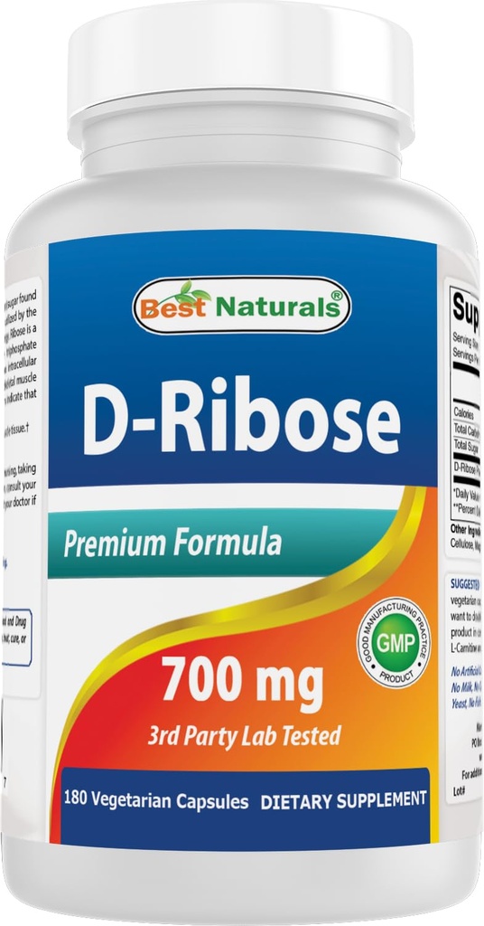 D-Ribose 700mg 180 Vcaps - Natural ATP Energy Production - Hergestellt in einer US-amerikanischen GMP-zertifizierten Fazilität und Dritten, die auf Reinheit getestet wurde. Garantiert!!