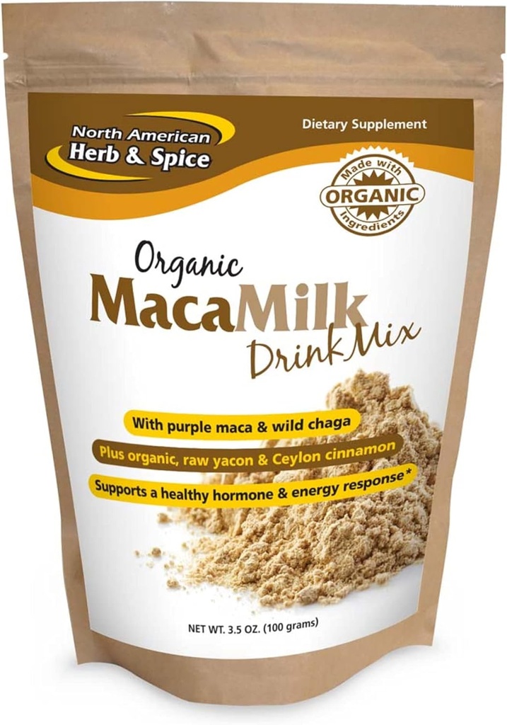NORTH AMERICAN HERB & SPICE MacaMilk - 3.5 Unze - Purple Maca & Wild Chaga Drink Mix - Unterstützt gesunde Hormone & Energie Reaktion, Gesunde Muskelfunktion - Non-GMO - 30 Servierungen