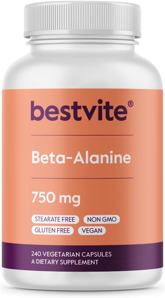 BESTVITE Beta Alanine 750mg (240 vegetarische Kapseln) - No Stearates - Vegan - Non GMO - Glutenfrei