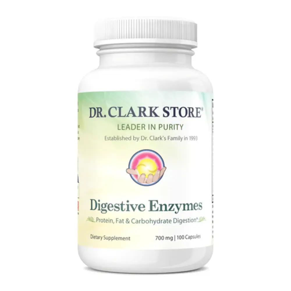 Dr. Clark Digestive Enzymes Supplement – 700mg, 100 Gelatin Kapseln, Unterstützt gesunde Verdauung & Nährstoffaufnahme