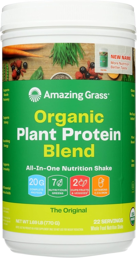 Amazing Grass mélange de protéines végétales biologiques: Poudre de protéines végétales, Nouvelle formule de superaliments protéiques, All-In-One Nutrition Shake with Beet Root, Original, 22 portions