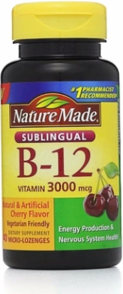 Natur Made Vitamin B-12 3000mcg, Sublingual Lozenges, Kirsche 40 ea (Pack mit 2)