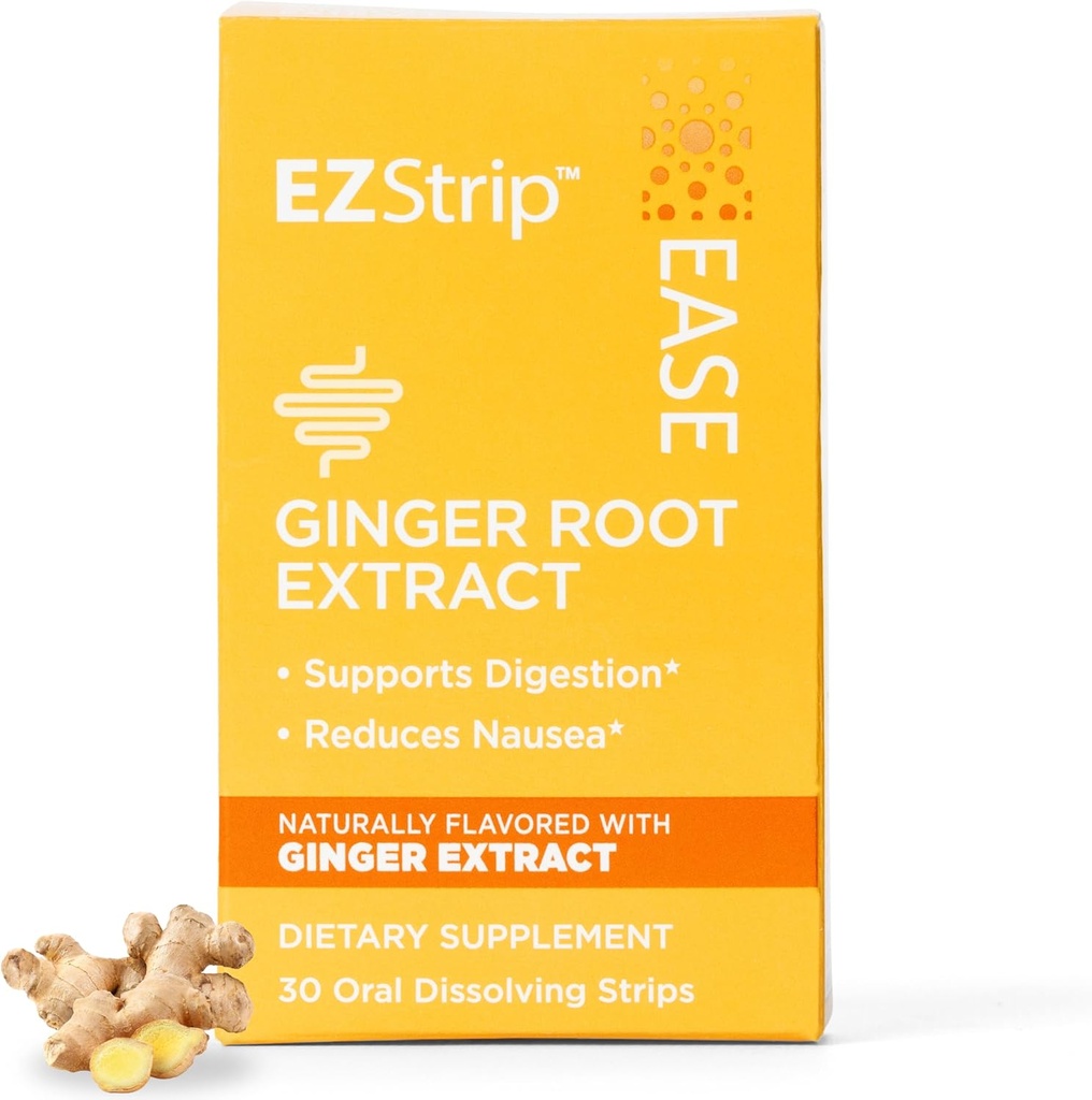 Ease Supplement - Ginger Flavor, 30 Count - Auflösende Streifen mit Ginger Root Hilfe Unterstützung Übelkeit Relief, Morgen- und Bewegungskrankheit und Verdauung - Made in the USA, Sugar and Gluten-Free