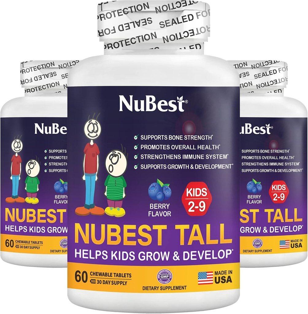 NuBest Tall Kids - Multivitamine & Minerals für Alter 2 bis 9 - Knochenfestigkeit & Immunität Unterstützung - Hilft Kindern, Kleinkinder Gesund - Tierformen - 180 Kaubare Berry Tabletten | 3 Monate Versorgung
