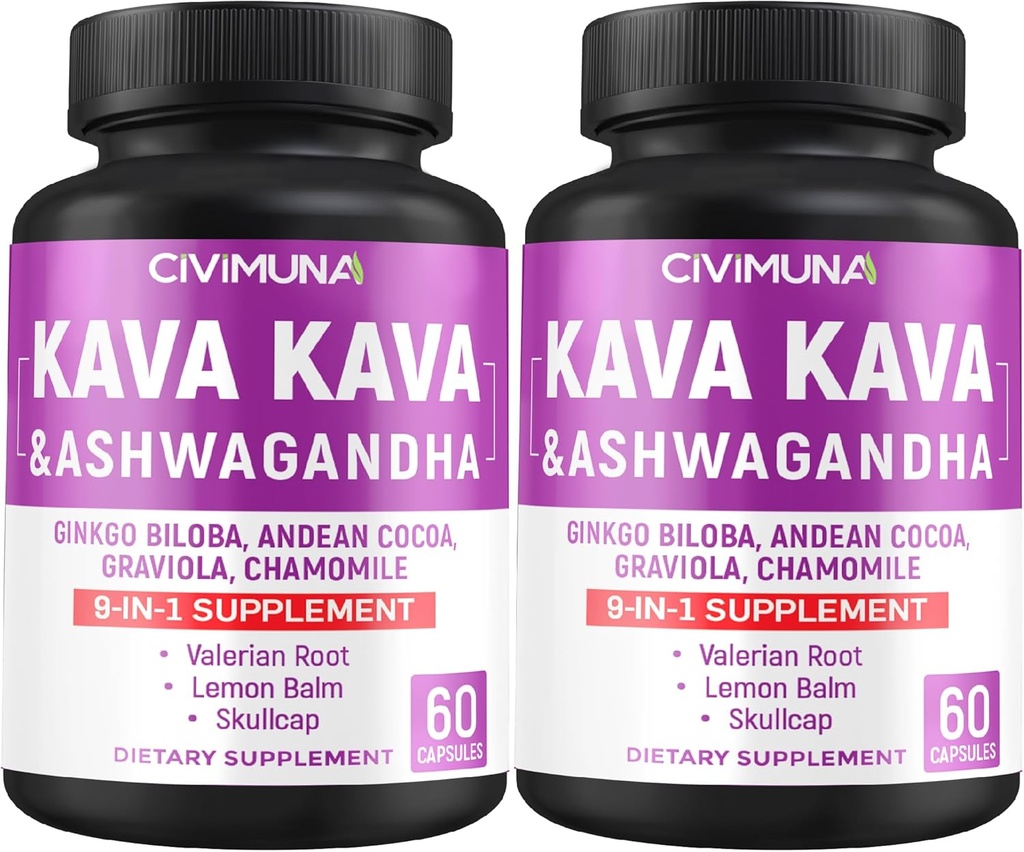 Kava Kapseln mit Kava, Ginkgo, Ashwagandha und mehr - 120 Kapseln für 4 Monate Versorgung (Pack von 2)