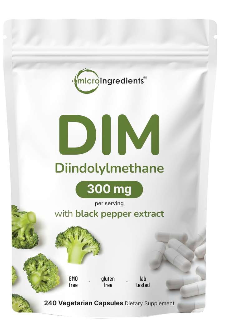 DIM Active Supplement, DIM 300mg, 240 Veggie Kapseln (8-Monats-Versorgung), 2 in 1 Formel, Estrogen Metabolismus, Premium DIM-Plus Broccoli Extract Supplement mit schwarzem Pfeffer für bessere Absorption