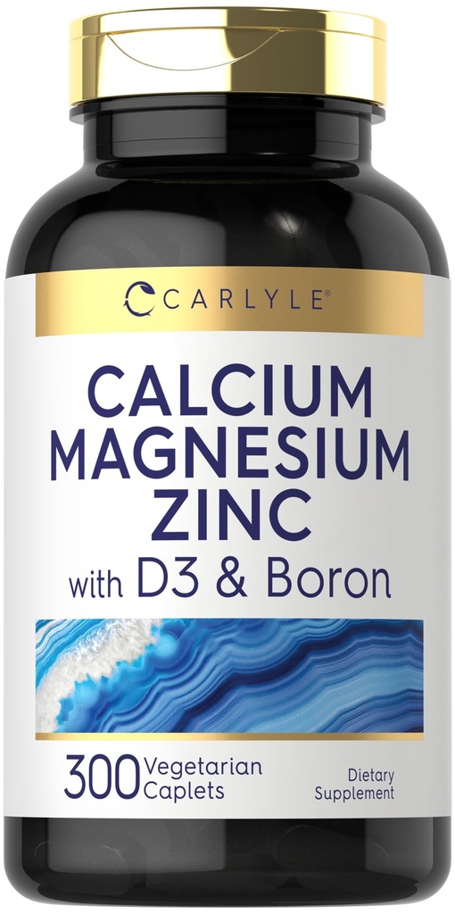 Carlyle Calcium Magnésium Zinc D3-300 Caplets avec Boron-- Supplément végétarien, sans OGM et sans gluten