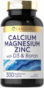 Carlyle Calcium Magnesium Zink D3 | 300 Caplets | mit Boron | Vegetarisch, Non-GMO & Gluten kostenlose Ergänzung