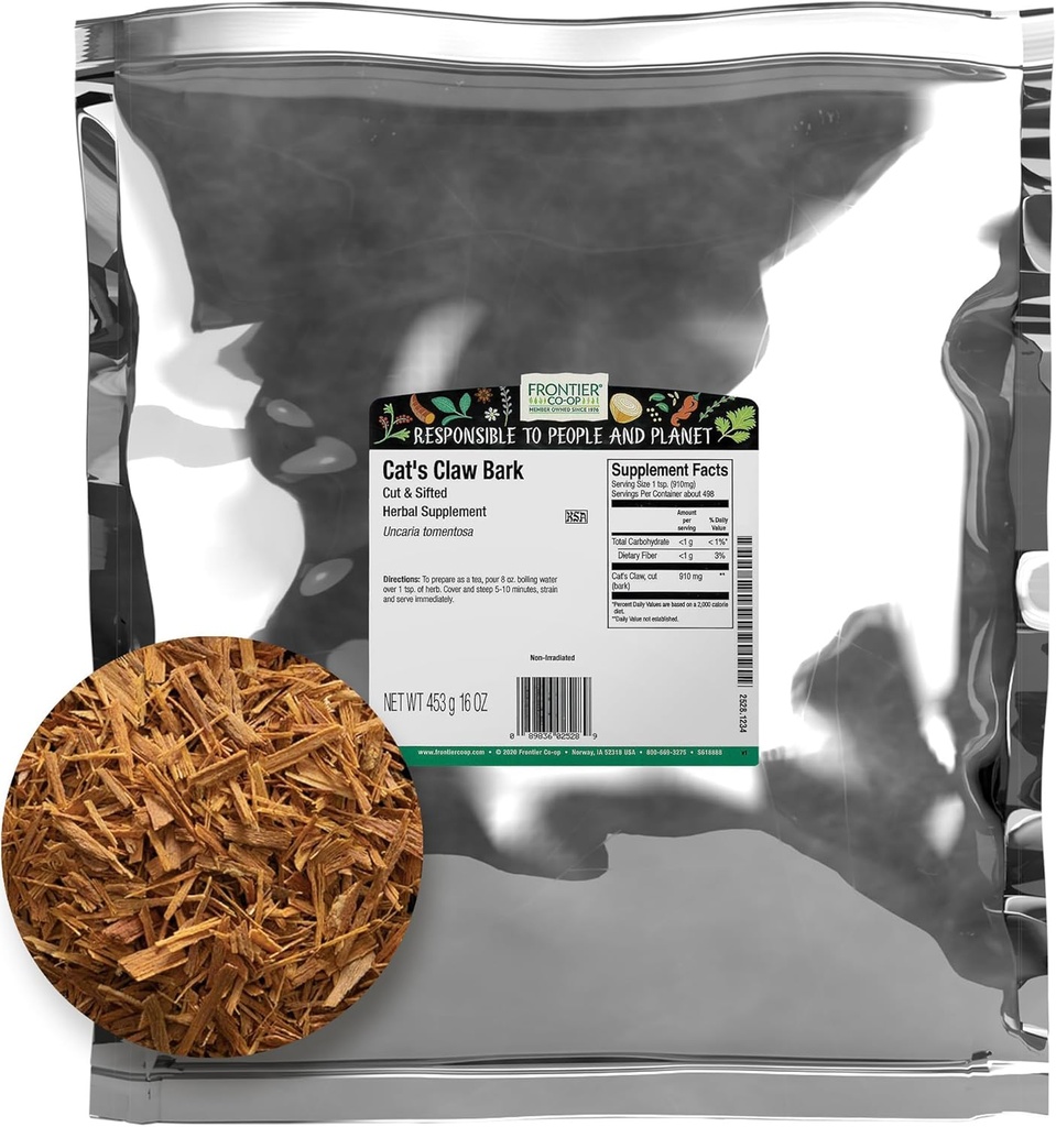 Frontier Co-op Cat's Claw Bark, 1lb Bulk Bag, Cut und Sifted - 100% reines und natürliches Cat Krallenkraut, Ideal für Tees, Tinkturen, und Kräuter-Anwendungen, Kosher