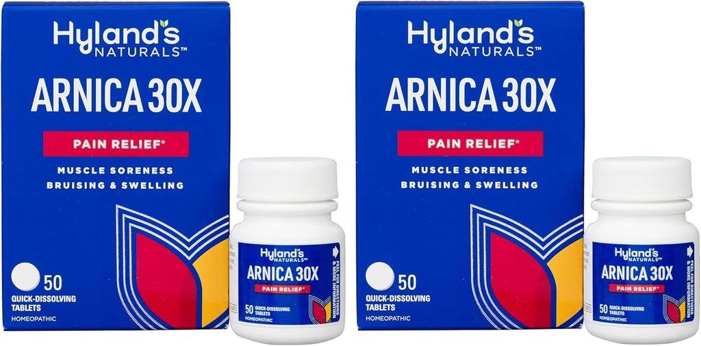 Hyland's Naturals Arnica Montana 30x Tablets, natürliches Relief von Brüggen, Schwellung & Muskeln Soreness, schnelle Lösung Tabletten, 50 Graf (Pack von 2)