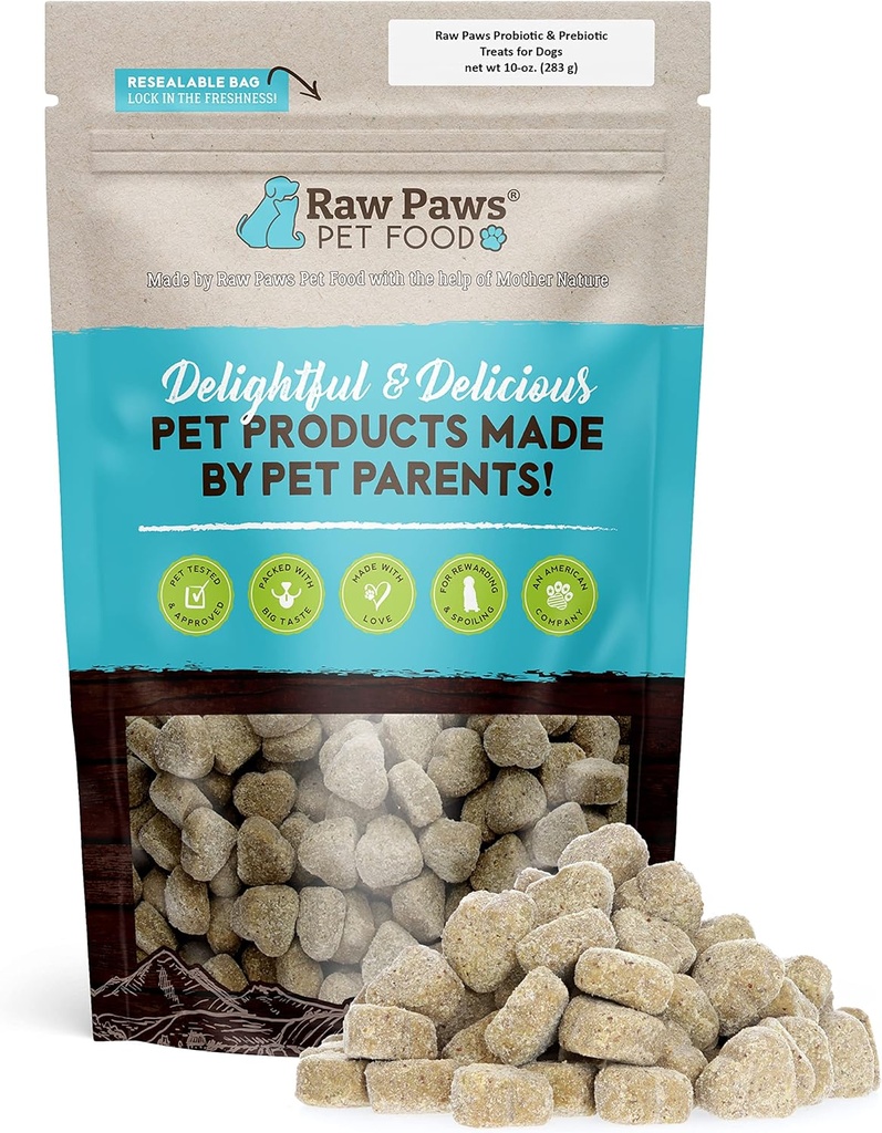 Raw Paws Natural Dog Probiotic Supplement mit Präbiotika, 10-oz/100-ct - USA Tägliche Probiotisierung für Hunde Soft Chew - Treat Durchfall bei Hunden, Hefe, Hund Atem und Gas mit unseren Canine Probiotic Chews