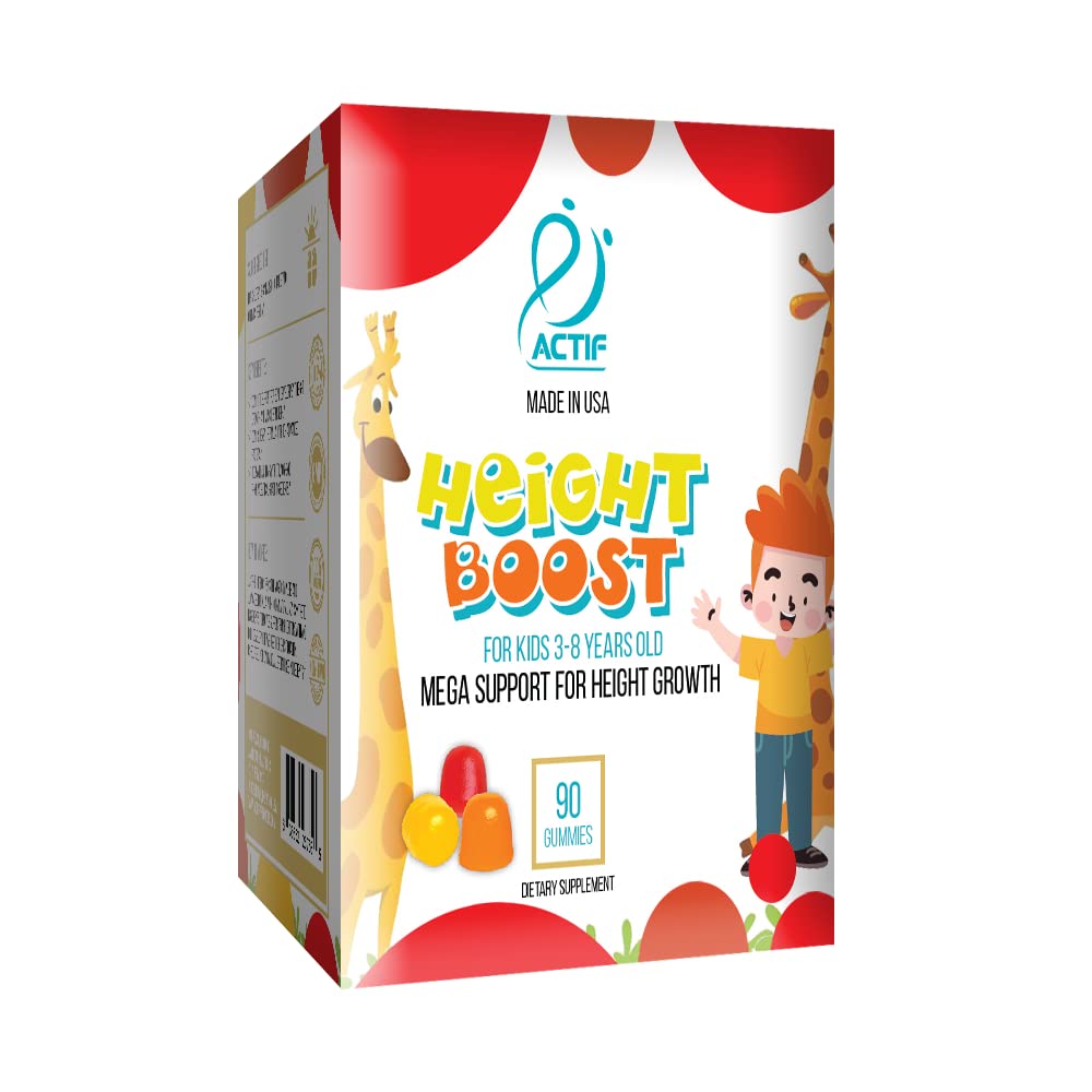 Actif Hauteur Boost Mega Support pour les enfants de 3 à 8 ans, croissance de la hauteur avec 10 facteurs, 60 Gummies, Fraise Flavor, obtenir une formule rapide