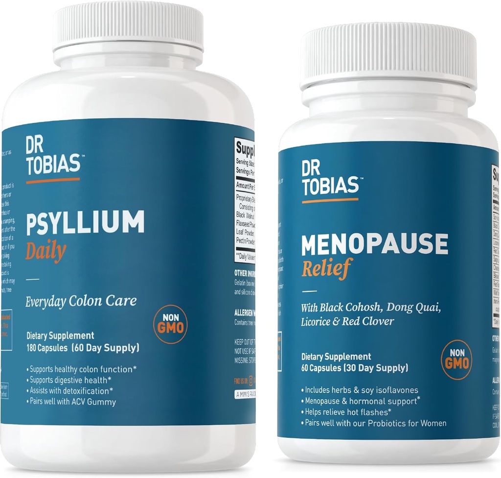 Dr. Tobias Menopause Relief und Psyllium Daily - Unterstützt Hormonal Balance und Verdauungsgesundheit, Non-GMO