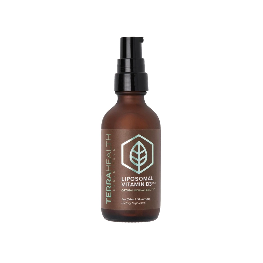 Terra Health Essentials Liposomal Vitamin D3 + K2 mit CoQ10 & Selen - Hohe Absorptionsflüssigkeitsergänzung für Knochen & Herz Wellness, Kalzium-Unterstützung, Immun- & Stimmungsausgleich - 2oz, 30-Tage-Versorgung
