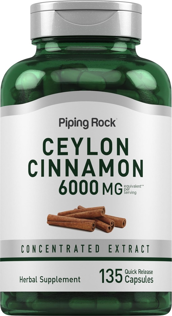 Piping Rock Ceylon Cinnamon Kapseln 6000mg | 135 Count | Konzentrierte Kräuterextrakt Ergänzung | für Männer und Frauen | Non-GMO, Glutenfrei
