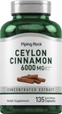 Piping Rock Ceylon Cinnamon Kapseln 6000mg | 135 Count | Konzentrierte Kräuterextrakt Ergänzung | für Männer und Frauen | Non-GMO, Glutenfrei