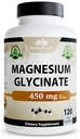 Glycinat de magnésium 450 mg par portion – 120 gélules de végétalien (non-OGM, sans gluten)