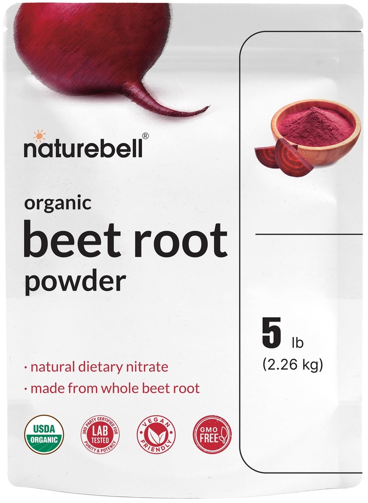 NatureBell Organic Beet Root Powder 5Lbs | 4.000mg pro Servieren – Konzentrierte ganze Rüben Wurzel Quelle | Hohe Ernährung Nitrate – Raw Superfood Supplements – Toll für Vegan Shakes & Smoothies – Non-GMO