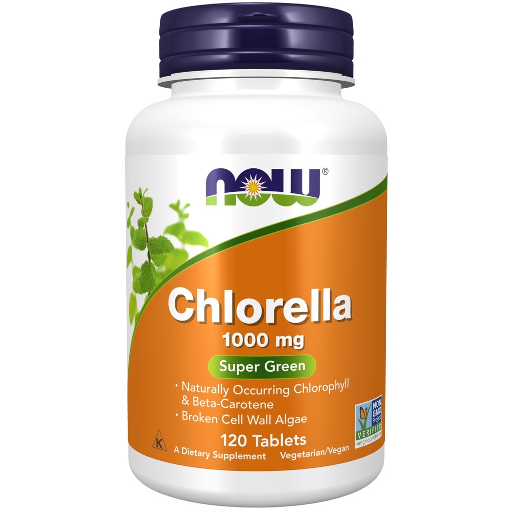NOW Nahrungsergänzungsmittel, Chlorella 1000 mg mit natürlich vorkommenden Chlorophyll, Beta-Caroten, gemischte Carotinoide, Vitamin C, Eisen und Protein, 120 Tabletten