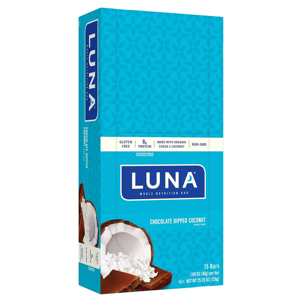 LUNA BAR - Glutenfreie Snack Bars - Schokoladen-Dipped Kokosnuss Flavor -8g Protein - Non-GMO - Pflanzen-Based Wholesome Snacking - Auf den Go Snacks (1.69 Unnce Snack Bars, 15 Count)