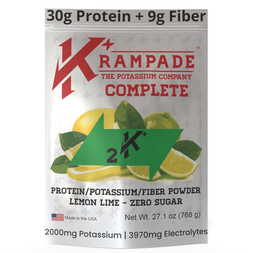 Supplément de fibre de protéines de Krampade Poudre d'électrolytes de 30g Protéines et 7g BCAA + 9g Fibre soluble + 2000mg Potassium + Supplément de magnésium