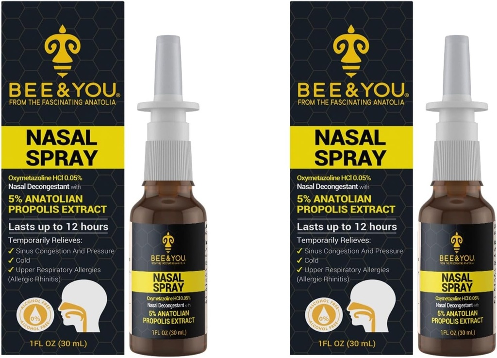 Biene und Sie natürliche Propolis Nasenspray 1 Fl oz | Congestion Relief Alkoholfreie medizinische Grade Propolis Nasentropfen, Sinus Relief, Allergiker, Nasal Moisturizing Spray Nasenspray, 1 fl oz (Pack von 2)