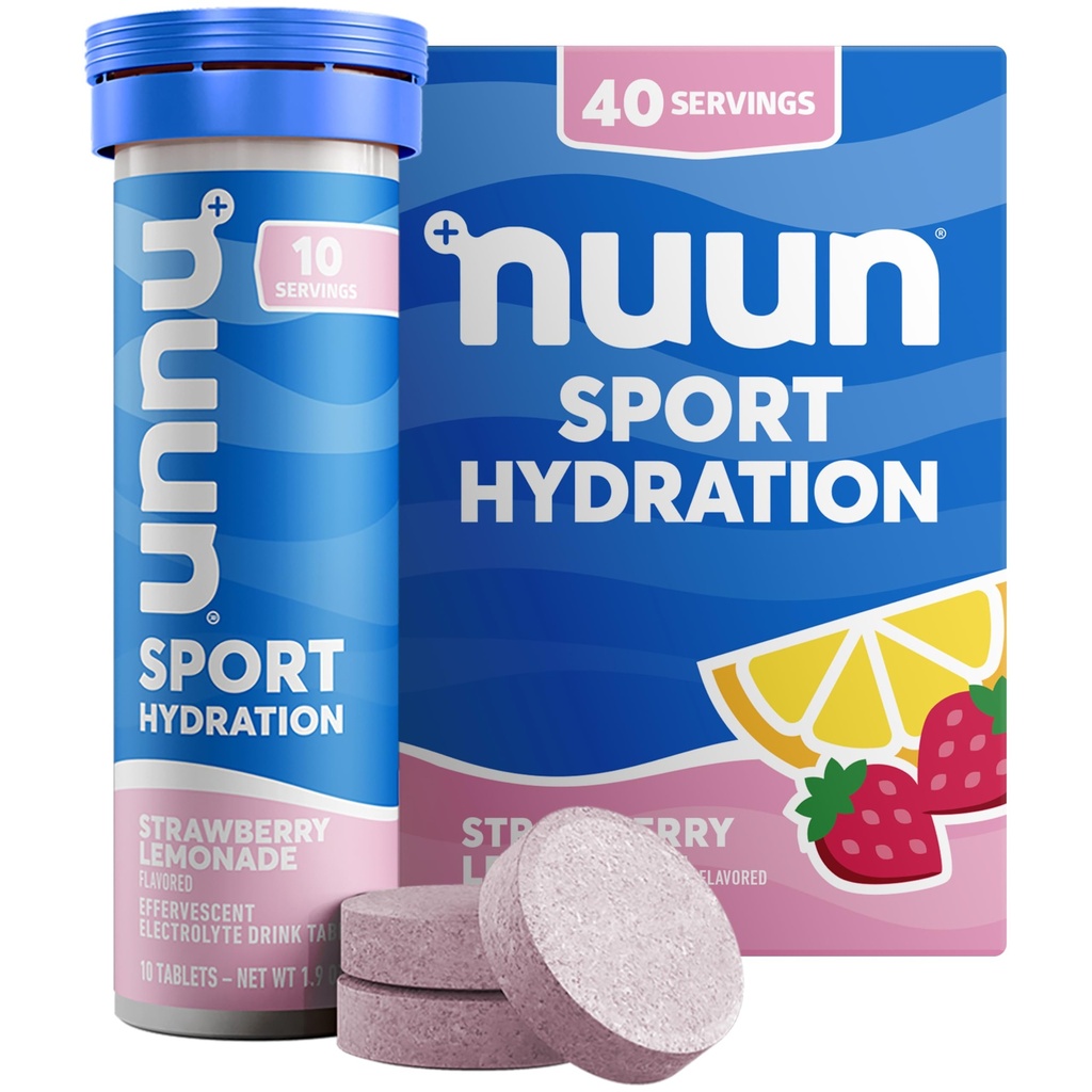 Nuun Sport Elektrolyt Tablets mit Magnesium, Kalzium, Kalium, Chloride & Natrium, Gluten Free & Vegan, Erdbeer-Lemonade, 4 Packung (40 Portionen insgesamt)