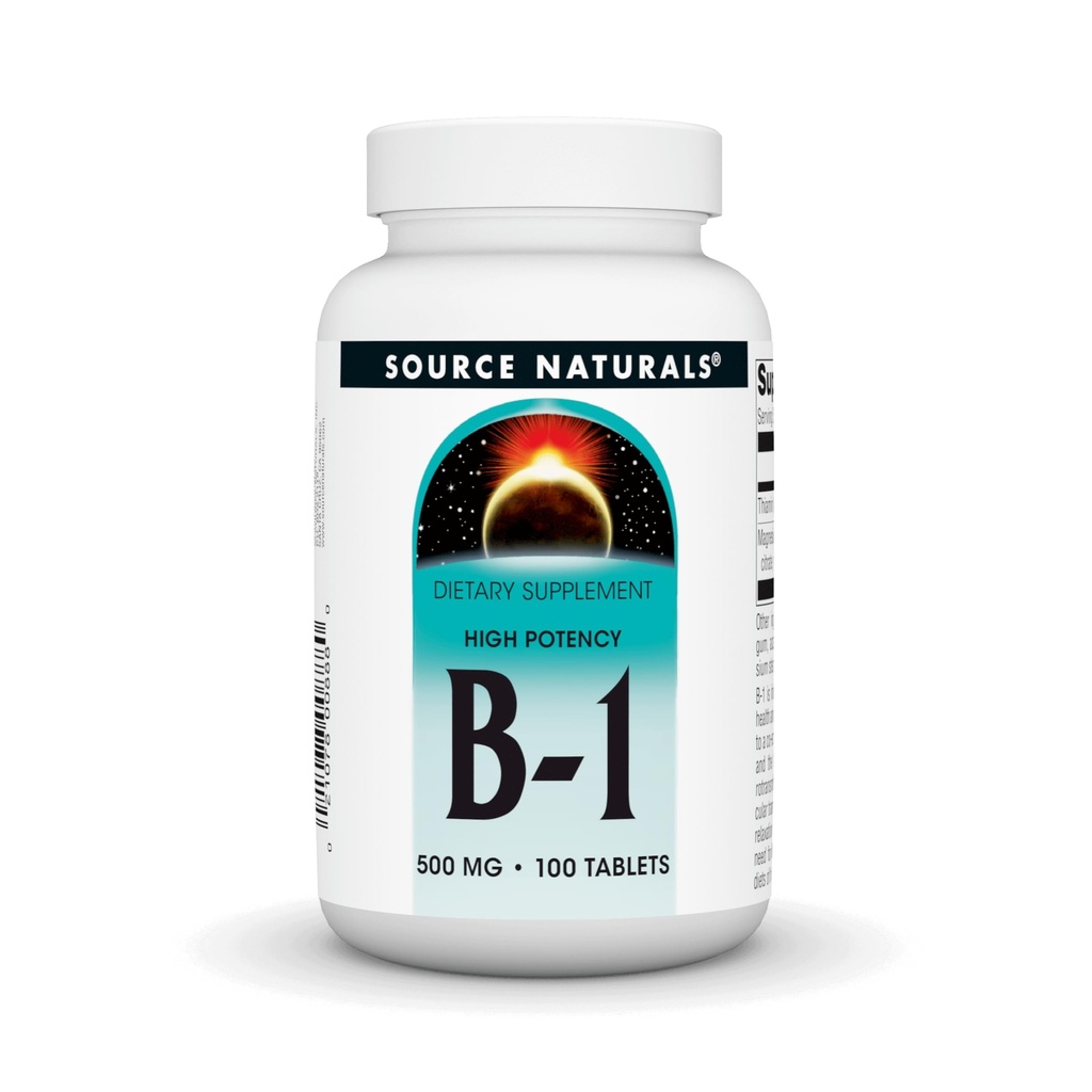 Source Naturelle Vitamine B-1 Thiamine 500mg Haute puissance, 100% Pure - 100 comprimés