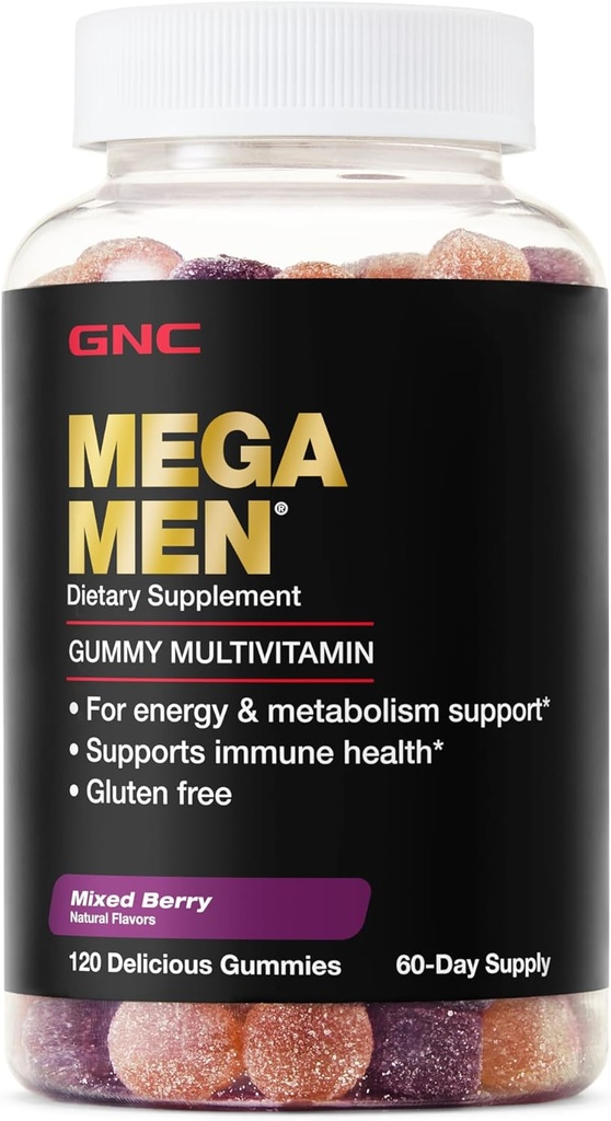 GNC Mega Men Multivitamin Gummy, Energie, Stoffwechsel, & Immununterstützung, Mischbeere, 120 Zähler