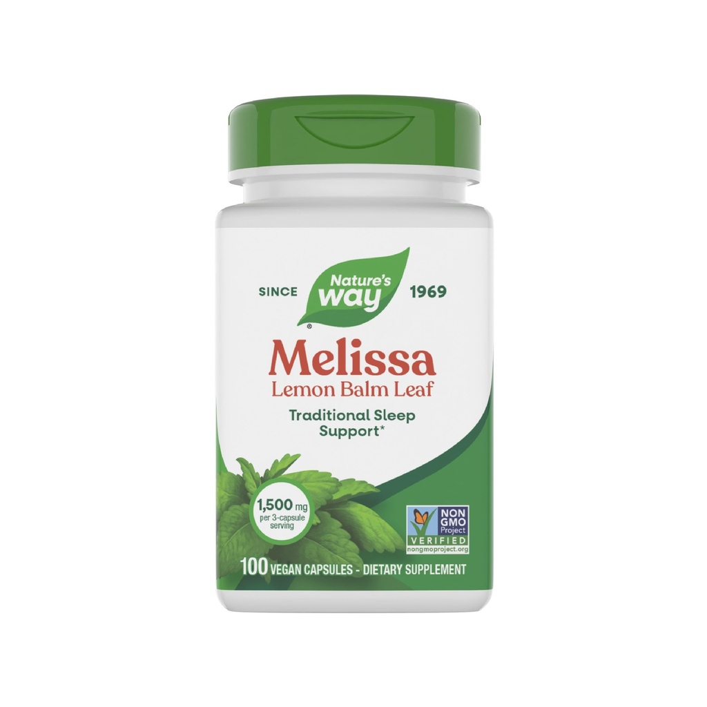 Nature's Way Melissa Lemon Balm Leaf, Traditional Sleep Support*, Melatonin Free, 1500 mg pro 3-Capsule Serving, Non-GMO Project Verified, 100 Vegan Capsules (Packaging May Vary)