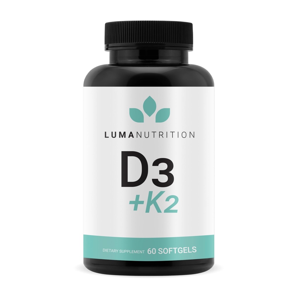 Luma Nutrition D3 + K2 Vitamin 10000 IU - Knochen und Herzgesundheitsergänzung - Max Strength Immune Support und Calcium Absorption - 60 Softgels