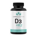 Luma Nutrition D3 + K2 Vitamin 10000 IU - Knochen und Herzgesundheitsergänzung - Max Strength Immune Support und Calcium Absorption - 60 Softgels