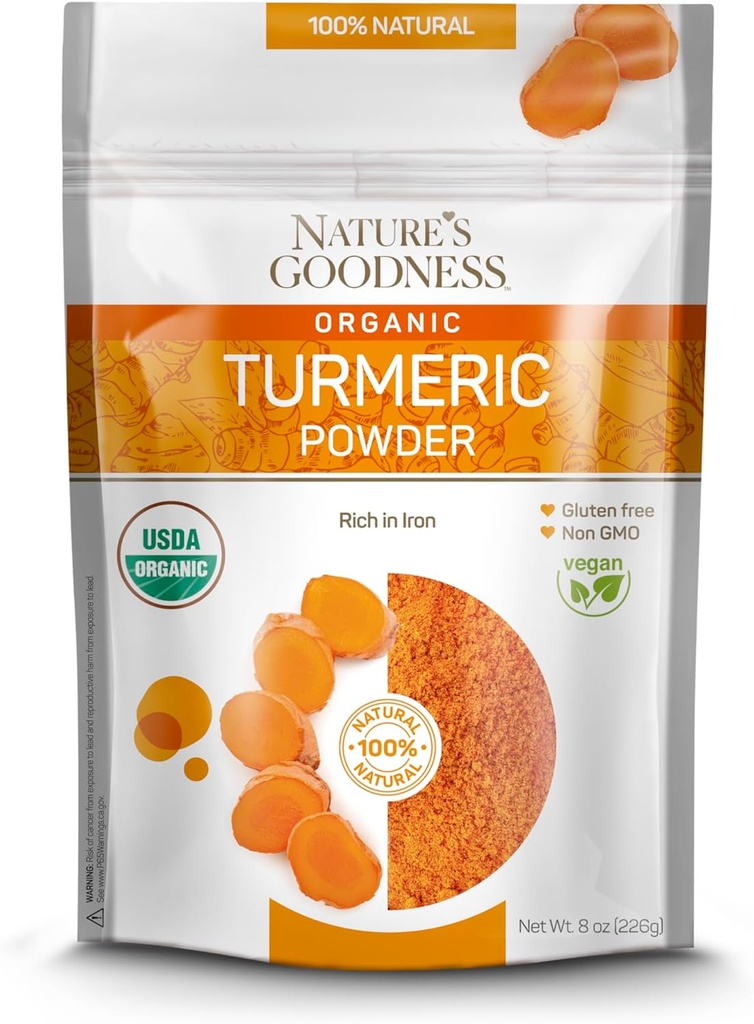Bio-Turm-Pulver | Pure Ground Curcuma Root Spice | Raw Vegan Turmeric Curcumin Saisoning Rich in Vitaminen & Natürliche Antioxidantien | Non-GMO Gluten-Free 8 oz