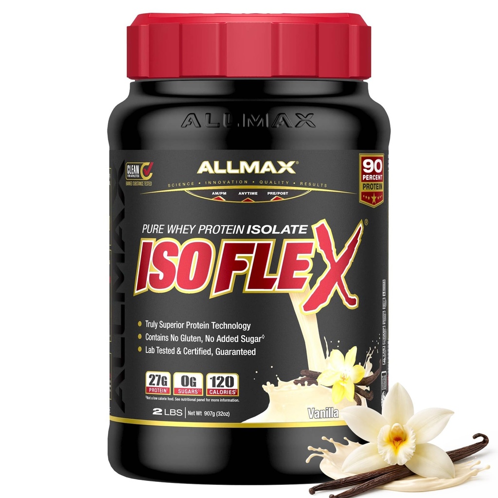 ALLMAX Nutrition - ISOFLEX Whey Protein Powder, Whey Protein Isolate, 27g Protein, Vanille, 2 Pfund