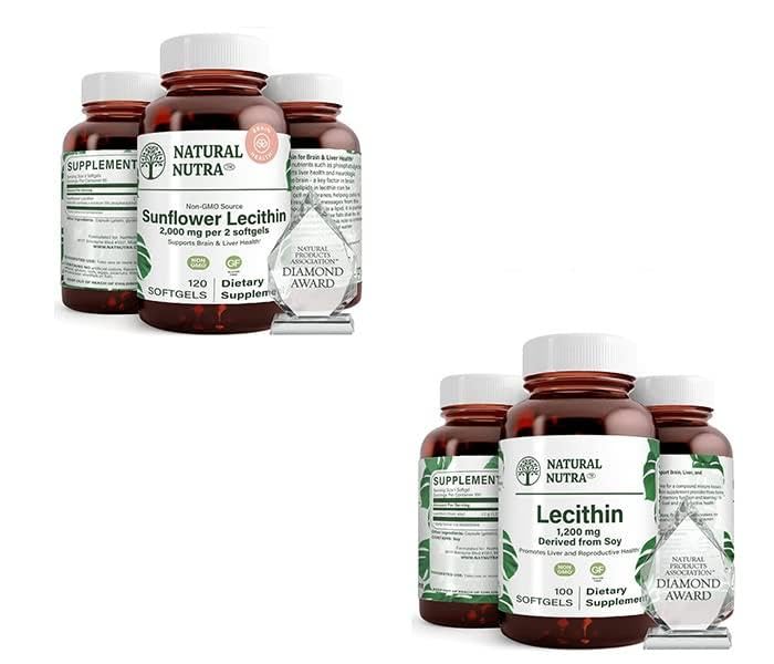 Supplément naturel Nutra Sunflower Lécithine 2000 mg 120 Softgels Soy Lécithine Complément alimentaire 1200 mg 100 Softgels