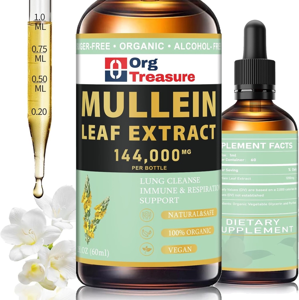 Mullein Tropfen für Lunge - Bio Mullein Blatt Extrakt - Lung Cleanse & Detox, Atem- und Immununterstützung, natürliche Kräuterergänzung, als Flüssigkeit, Tinktur, Tee, 2 FL OZ