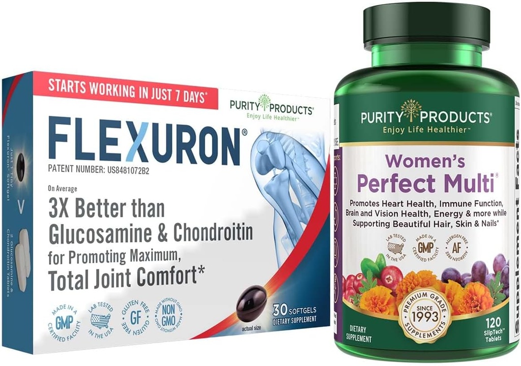 Ensemble de produits de pureté - Femmes Perfect Multi + Flexuron Formule articulaire femme Multivitamine (supporte la santé du trac urinaire, l'Immune, l'os + Plus) - Flexuron (huile de krill, acide hyaluronique + Plus)