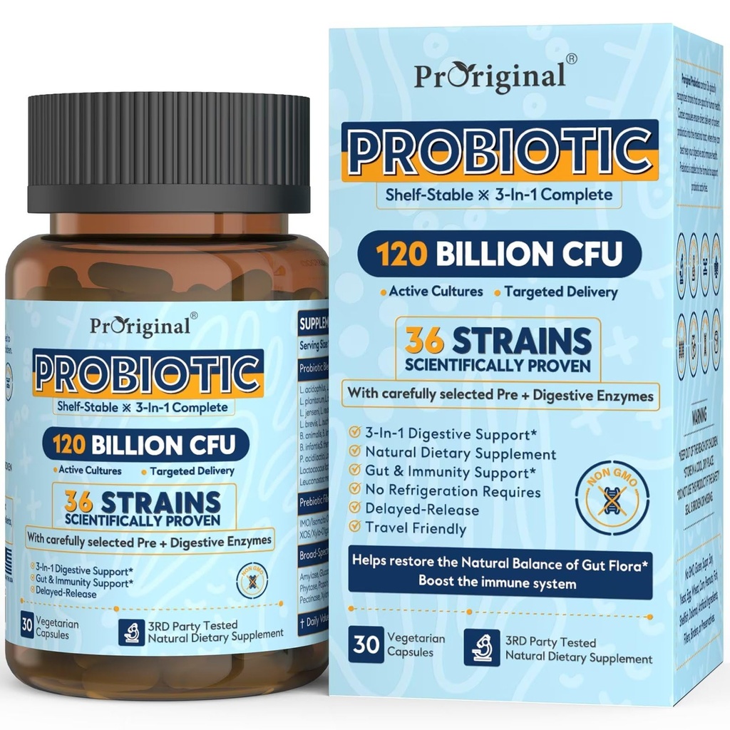 Probiotika für Frauen und Männer 120 Billion CFU mit 36 Probiotika Stämme für Verdauungs- und Gutgesundheit, verzögerte Freisetzung Kapseln, Stomach Acid Resistant, Keine Notwendigkeit für Kühlung 30 Kapseln