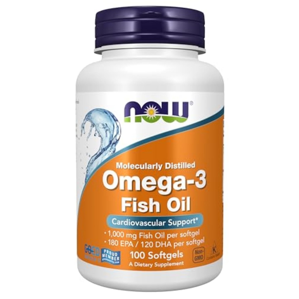 MAINTENANT Suppléments, Omega-3 180 EPA / 120 DHA, Distillé moléculairement, Support cardiovasculaire, 100 Softgels