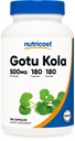 Nutricost Gotu Kola 500 MG, 180 Capsules - Capsules végétariennes, sans gluten, sans OGM