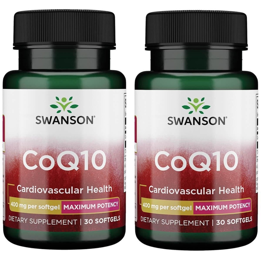 Swanson CoQ10 - Aide à la promotion de la santé cardiaque, du soutien énergétique et des aides dans l'ensemble du système cardiovasculaire Santé - Aide à maintenir le supplément de Coenzyme Q10 - (30 Softgels, 400mg chacun) (2 Pack)