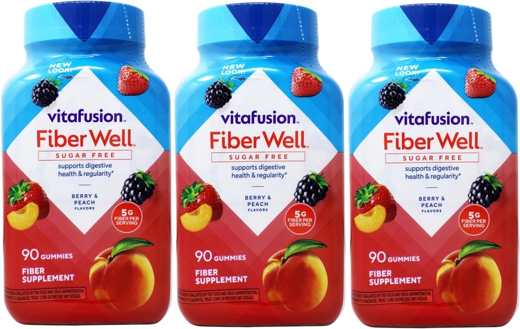VitaFusion, Fiber Well Gummie, Fiber Supplement, sortierte Flavors - 90 Gummie, Packung von 3
