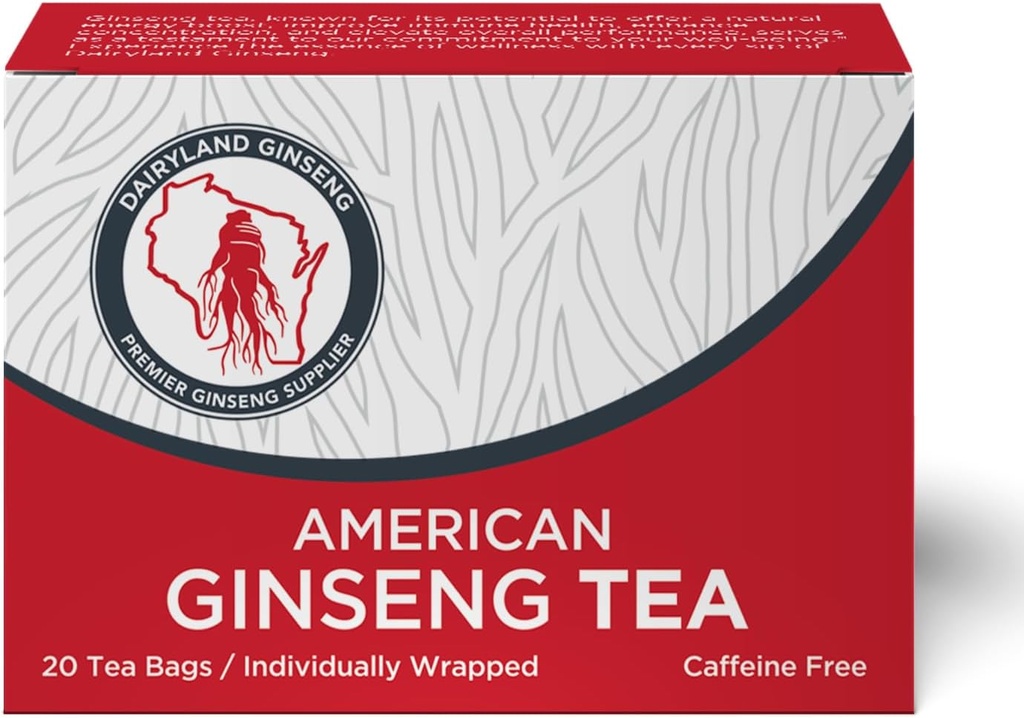 Dairyland American Ginseng Tea Bags de facto (20 ct) - Premium Wisconsin Ginseng Tea - Non-GMO, Gluten Free
